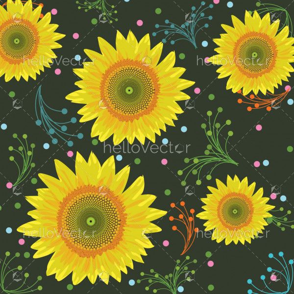 Sunflower background, seamless pattern - Vector illustration