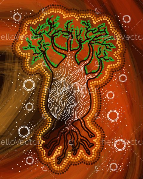 Boab tree painting in aboriginal style