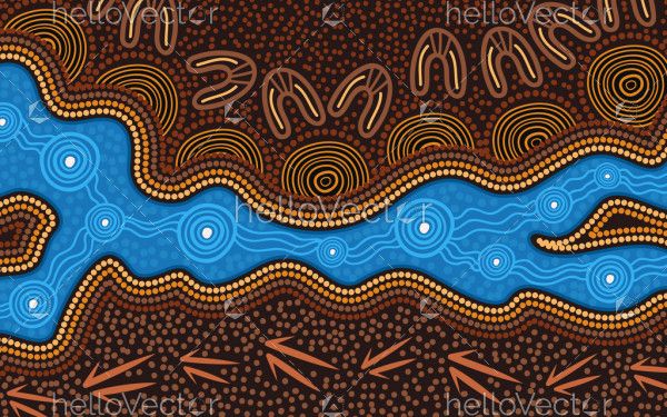 Aboriginal vector river art background