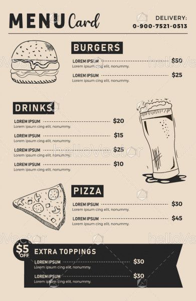 Food menu card illustration