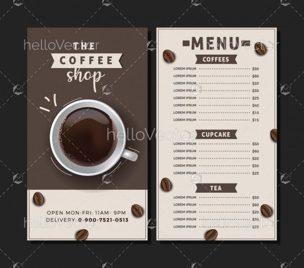 Coffee shop menu card design