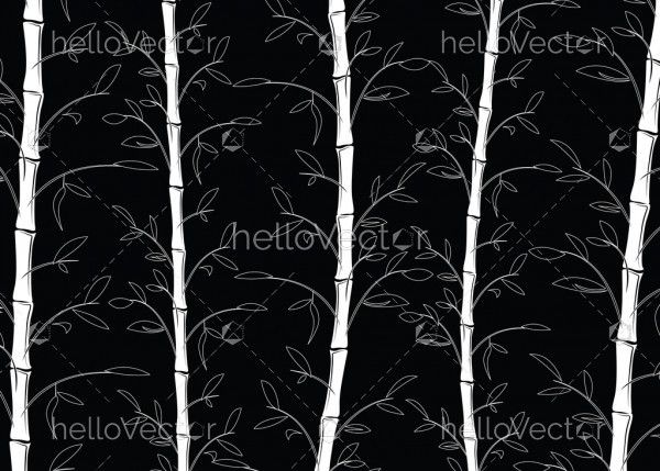 Seamless bamboo pattern background vector. Line art black and white decorative bamboo branches wallpaper