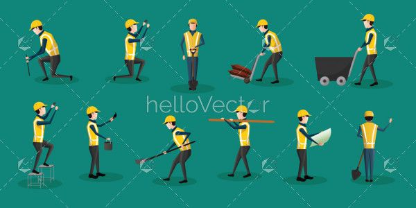 Construction worker characters set - Vector illustration