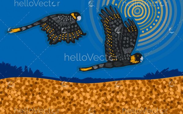 Yellow tail black cockatoo aboriginal art
