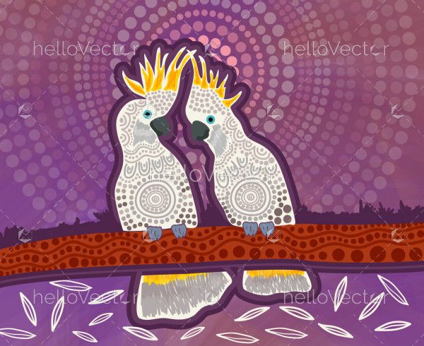 Cockatoo bird art in aboriginal style