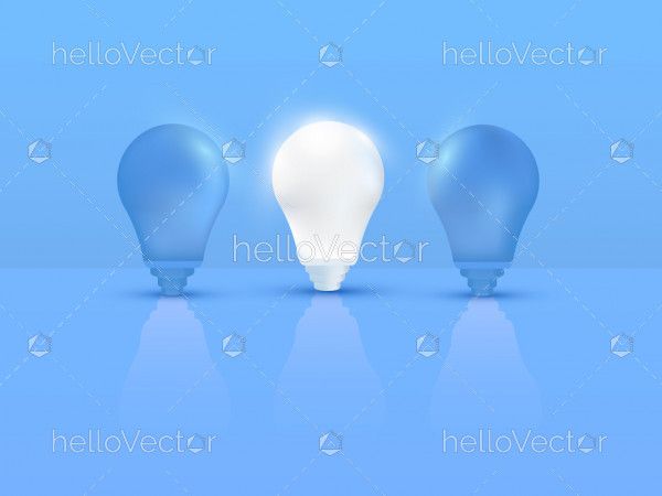 3D illustration of think different concept with one glowing light bulb