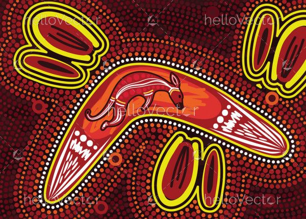 Aboriginal boomerang artwork with kangaroo