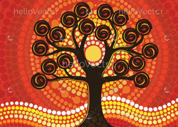 Aboriginal tree art on hill depicting nature