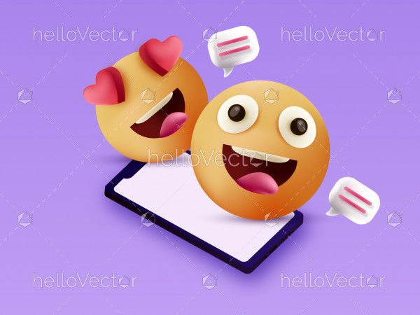 Emoji 3d icons with isometric mobile view