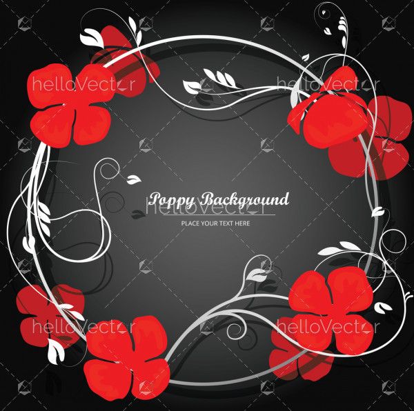 Red Poppy Flowers, Floral Banner Background With Poppies and text - Vector Illustration