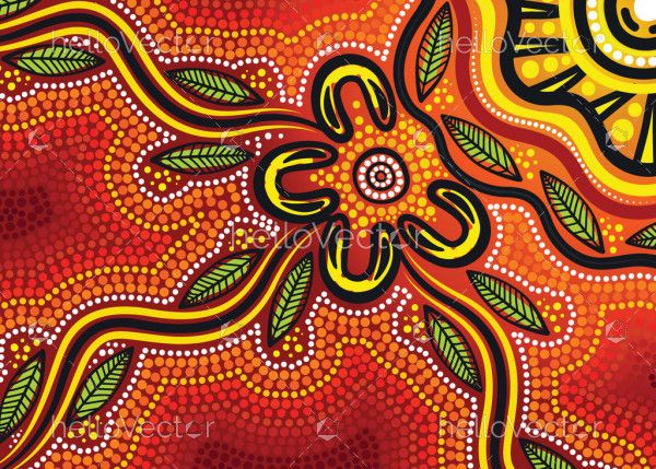 Aboriginal artwork with leaves