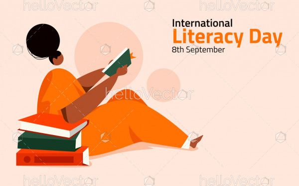Girl reading book, International literacy day concept design