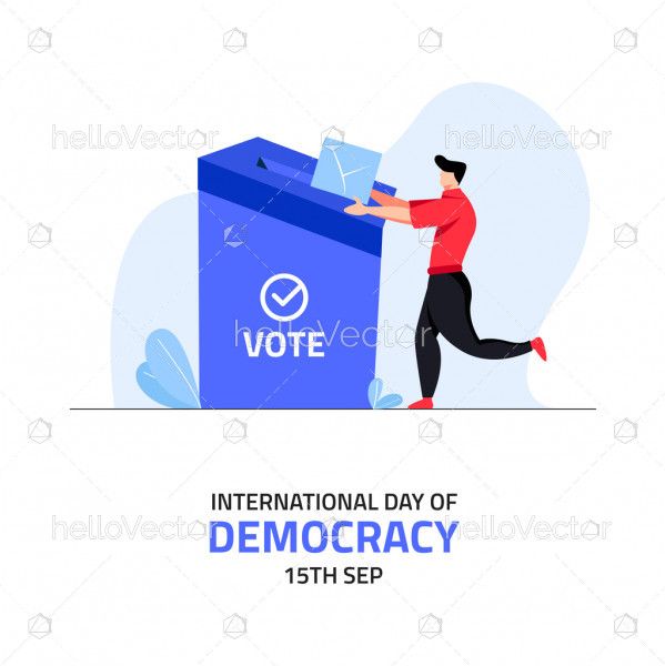 Men enter their votes into the vote box, International day of democracy template