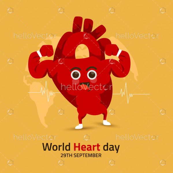 World Heart Day Banner With Funny Heart Character