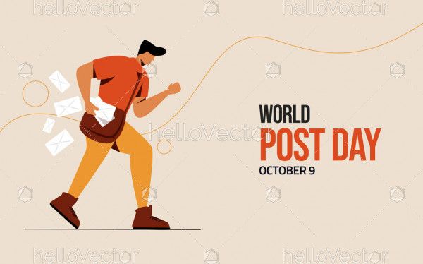 Postman with letters, world post day illustration