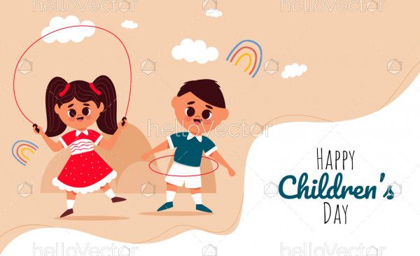 Playing kids cartoon, happy children's day banner