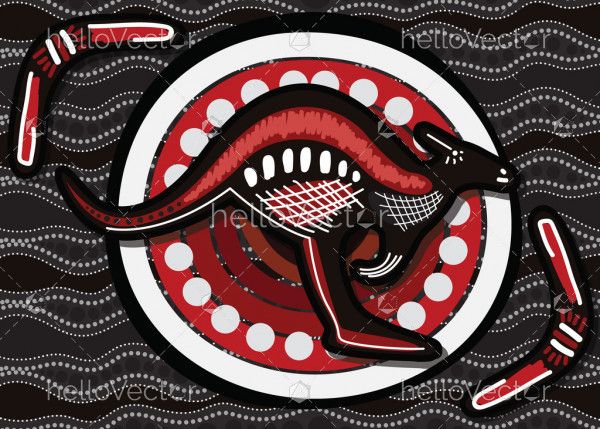 Red and black aboriginal kangaroo painting  - Vector