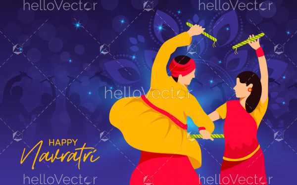 Couple Playing Dandiya - Happy Navratri Background