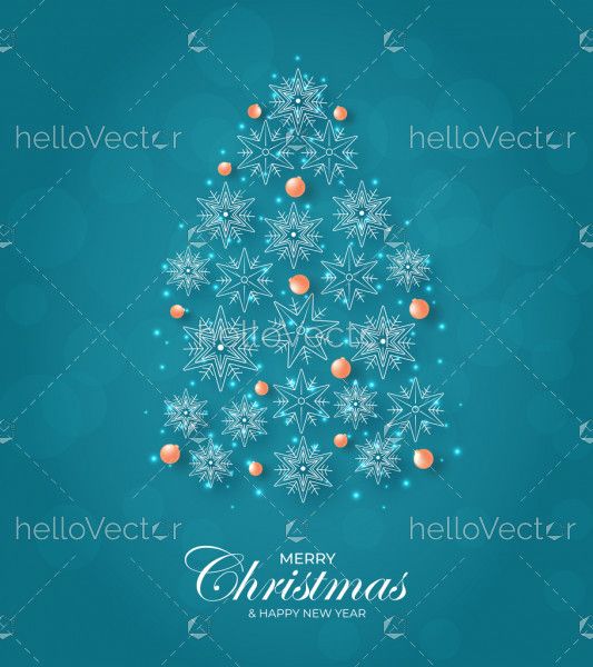 Christmas tree with shining silver snowflakes