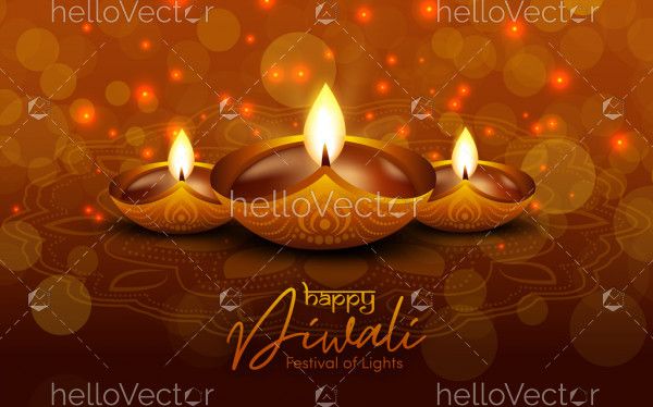 Happy Diwali Shiny Background With Oil Lamps