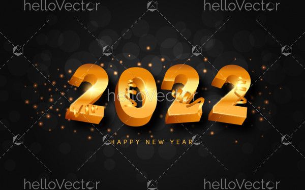 2022 Happy New Year background with golden 3D number