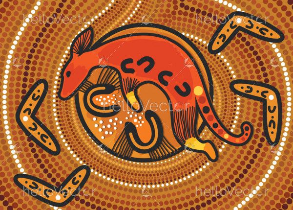Aboriginal dot kangaroo art - Vector