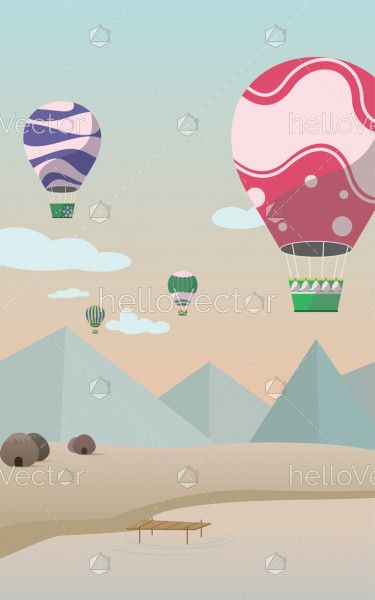 Background design with the nature and parachute, Mobile wallpaper vector.
