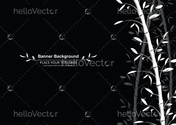 Bamboo pattern banner background. Black and white decorative bamboo branches wallpaper