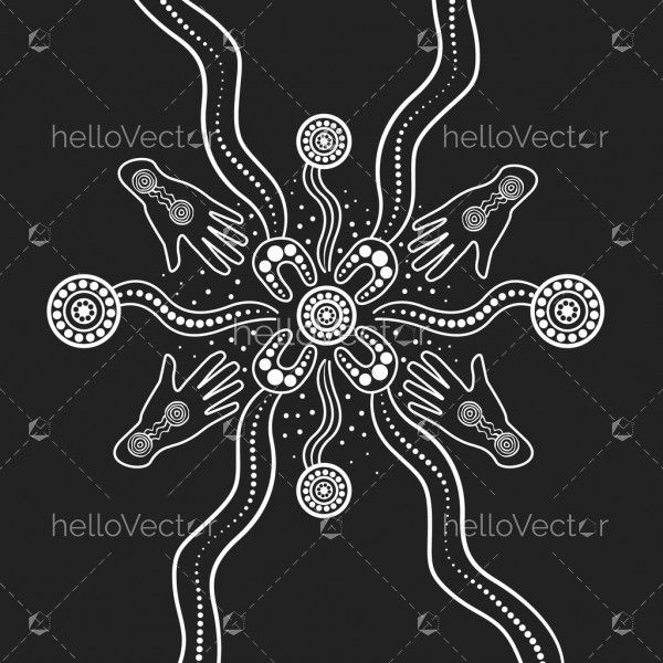 Aboriginal hand print art black and white illustration