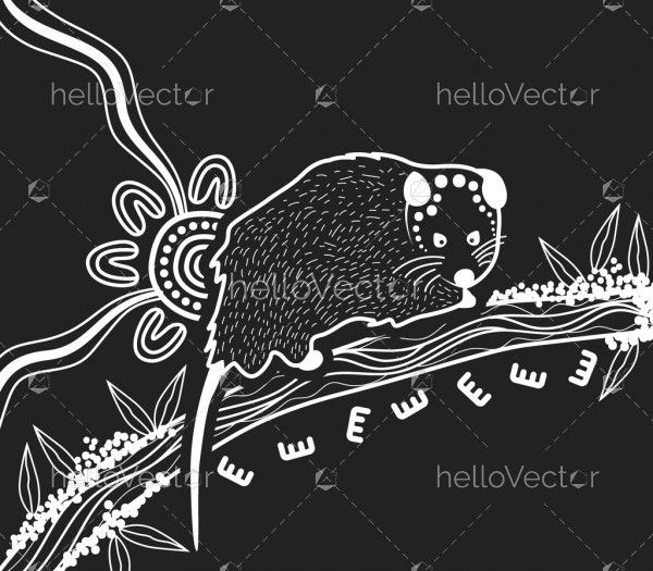 Aboriginal black and white Possum art - Illustration