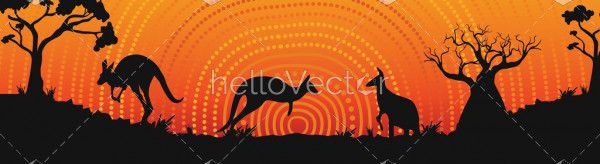 Aboriginal sunset artwork with kangaroo