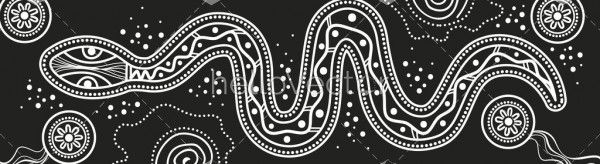 Aboriginal black and white snake art landscape illustration