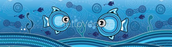 Aboriginal underwater concept painting with fish