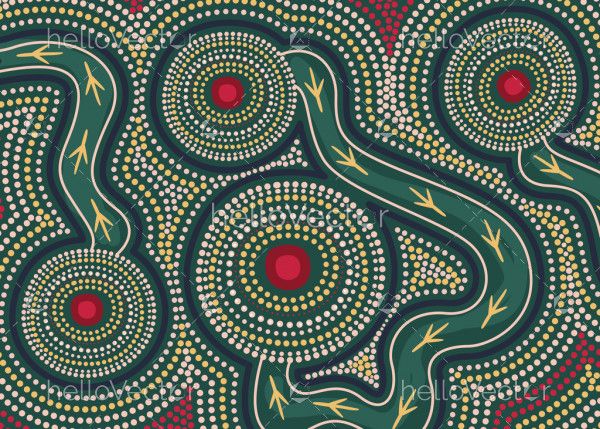 Green Aboriginal Dot Art circle background