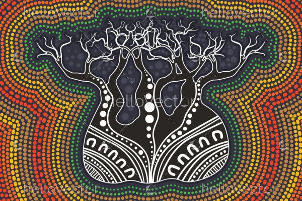 Aboriginal dot art Boab (Baobab) Tree background