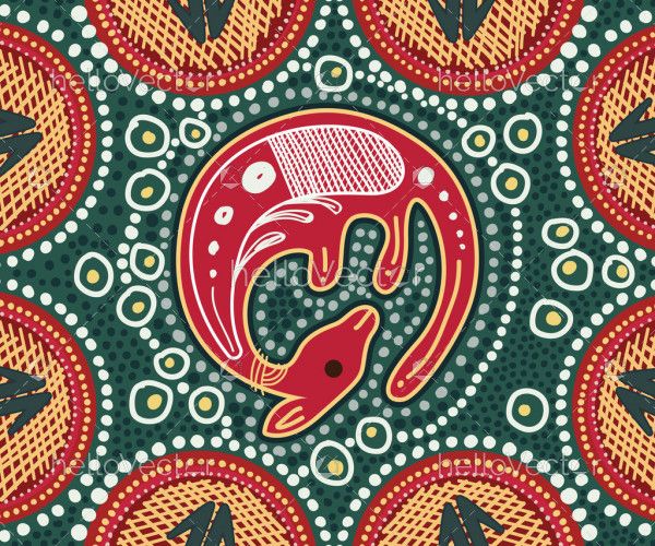 Red And Green Aboriginal Kangaroo Dot Painting