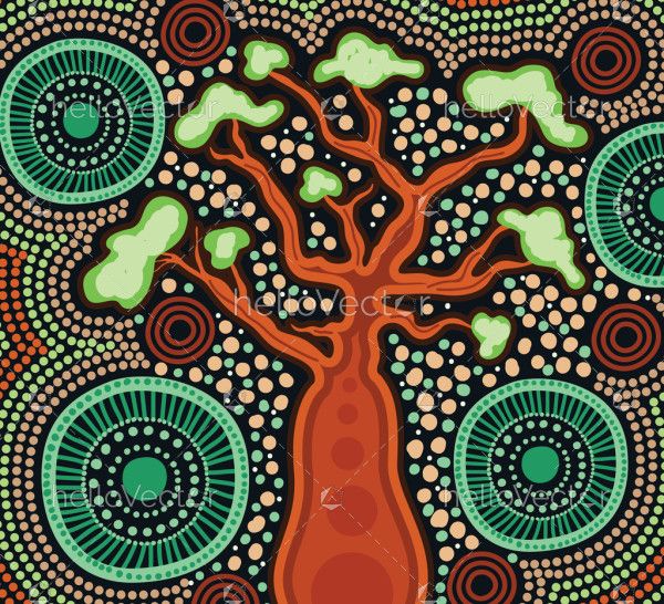 Aboriginal style tree painting illustration