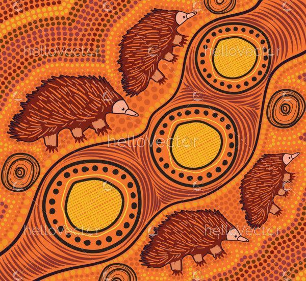 Aboriginal Vector Painting With Echidna
