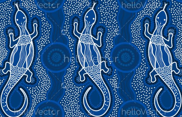 Blue aboriginal dot lizard art illustration