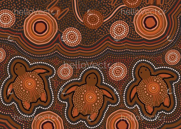 Aboriginal dot brown painting with turtle