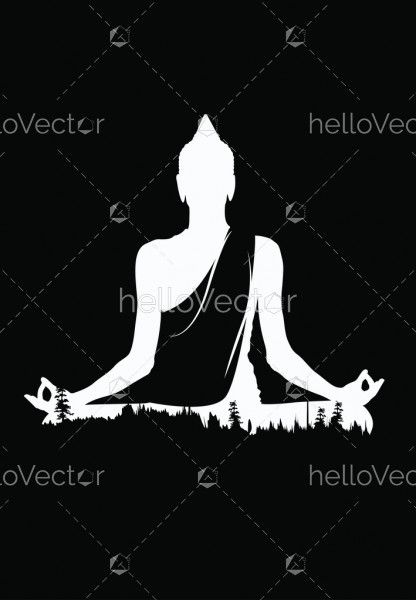 Buddha vector, White buddha on black background, Buddha and nature, meditation background