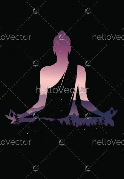 Buddha vector, Abstract Buddha on black background, Buddha and nature, meditation background