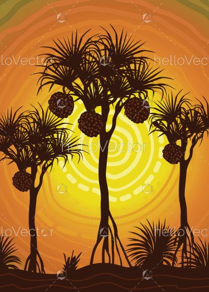 Aboriginal style of pandanus tree artwork