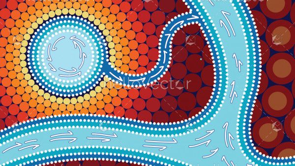 River, Connection concept, Aboriginal art vector background with river,.