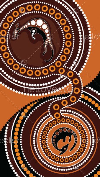 Connection concept, Aboriginal art vector painting with kangaroo.