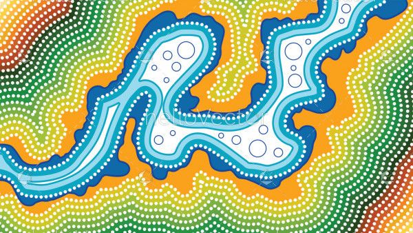 River, Aboriginal art vector background with river.