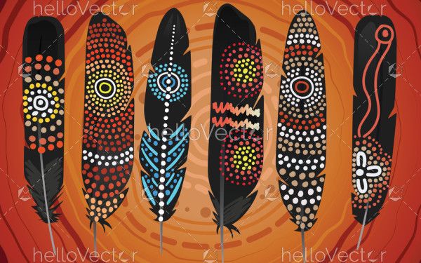 Aboriginal dot art vector feathers design