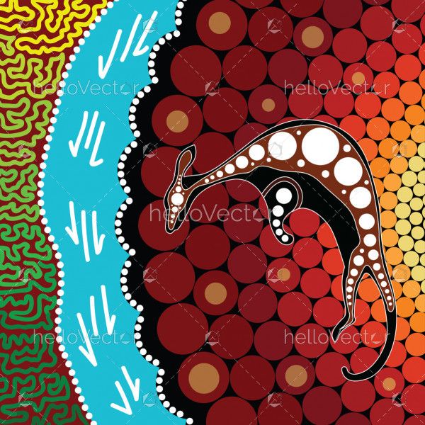 Aboriginal art background with kangaroo