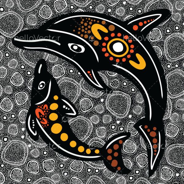 Mother and baby dolphin dot painting - Aboriginal