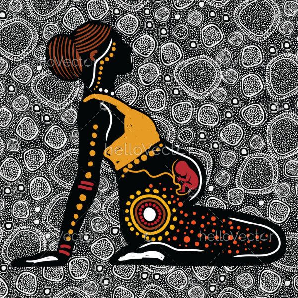 Pregnancy and yoga concept aboriginal dot art